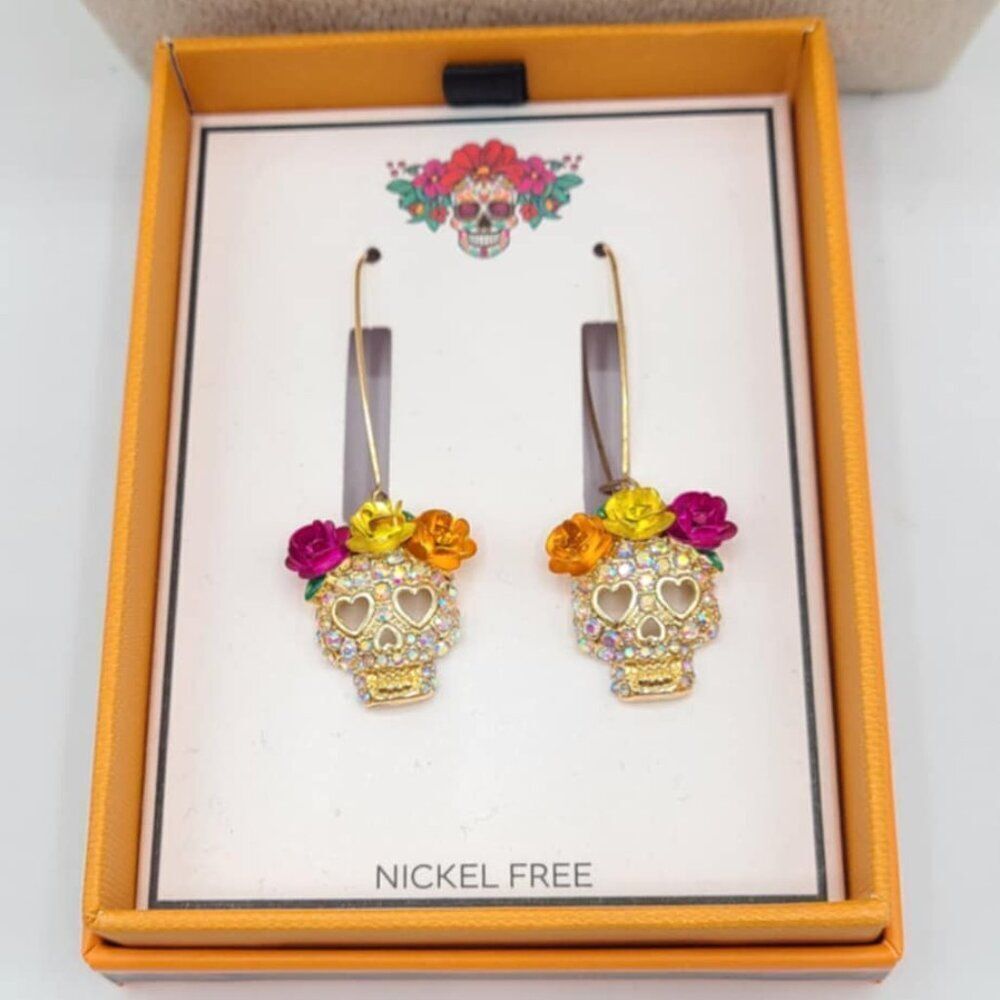 Sugar Skull Shephard Hook Earrings NWT! NEW! DAY OF THE DEAD